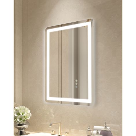 Mophorn LED-Badezimmerspiegel – 50 x 70 cm, Wandmontage, Front- und Hintergrundbeleuchtung, beschlagfrei, 3 Farbtemperaturen dimmbar für eine makellose Make-up-Routine