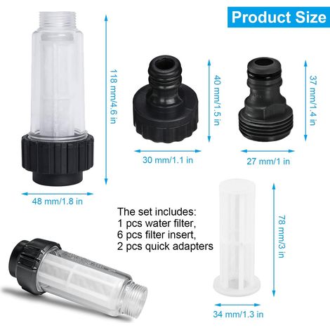 7Pcs Nettoyeurs Haute Pression Filtre Compatible avec Karcher, Filtre à Eau avec 6 Insert de Filtre et Raccord D'eau 3/4", Filtre Accessoires pour Kärcher, pour Nettoyeur Filtre Tuyau Arrosage (7) (1/5)