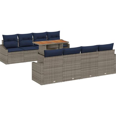 Set Divano da Giardino 9 pcs Grigio Poly Rattan vidaXL