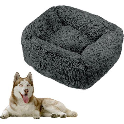 Rechtwinkliges Hundebett Donut Kissen Plüsch, Waschbar, Anti-Rutsch, M, Holzkohle