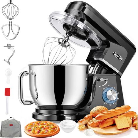 Robot Pâtissier 2000W Robot de Cuisine 8 L Bol d'Acier Inoxydable,6 Vitesses avec Fonction Pulse avec Fouet Crochet Pétrisseur et Batteur,Housse anti-Poussière (1/5)
