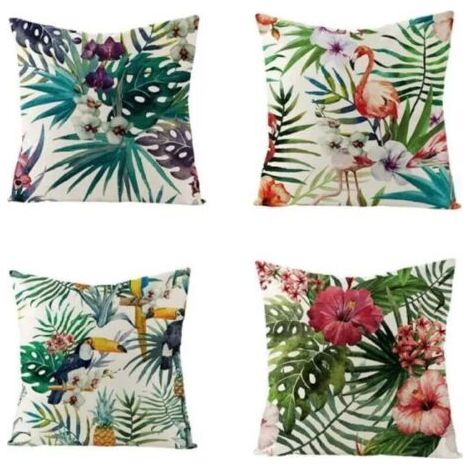 Pair Housse de Coussin 45x45 Vert Taies d'oreiller en Lin Coussins de Canapé Décoratifs Lot de 4 Tropical Housses de Coussin Décoratives Moderne (1/4)