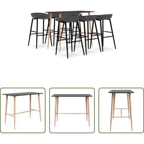Tabouret de bar - Ensemble de bar 7 pcs Noir et gris (1/5)