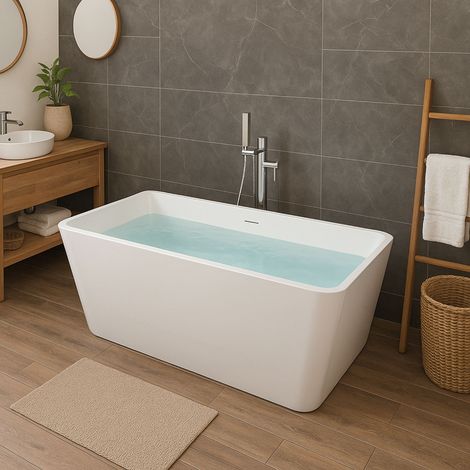 Vasca da bagno freestanding rettangolare acrilico bianco lucido 3 misure misure 170x80x58 cm - confezione 1 (1/5)