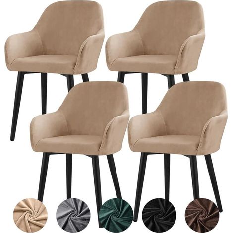Stretch Samt Stuhlhussen 4er Set Universal Sesselbezug Stuhlbezug mit Armlehnen Abnehmbare Waschbar Esszimmerstühle Bezug für Küche Esszimmer Bankett Hochzeit Party (Kamel, 4 Stück)