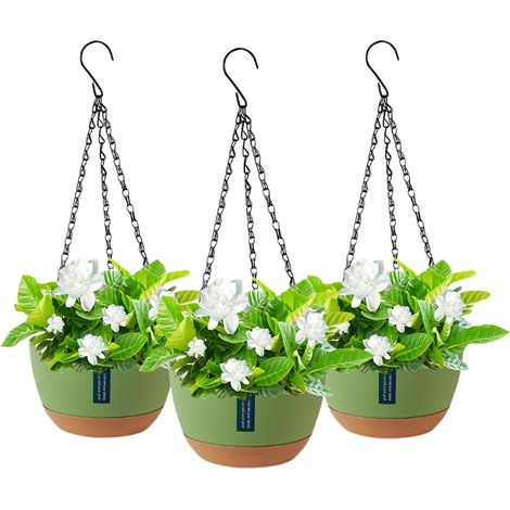 Lot de 3 pots de plantes à suspendre, jardinière avec trous de drainage et chaînes métalliques, suspension pour plantes et fleurs d'intérieur, décoration de jardin pour intérieur et extérieur (1/5)