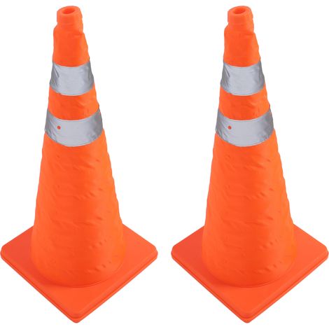 Lot de 2 cônes de signalisation pliables de 70 cm avec collerette réfléchissante orange, cônes de sécurité routière pour parking et route, formation à la conduite (1/5)