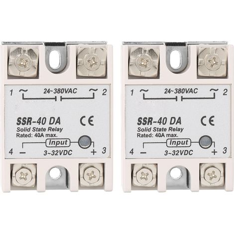 Relais à semi-conducteurs 40A, monophasé, entrée SSR DC, sortie AC pour l'automatisation industrielle, contrôle de la température, 2 pièces (1/5)