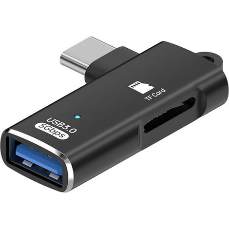 Adaptateur Usb C - Lecteur De Carte Tf Et Microsd - Vitesse Usb 3.0 - Pour Téléphone Et Tablette - Noir (1/5)