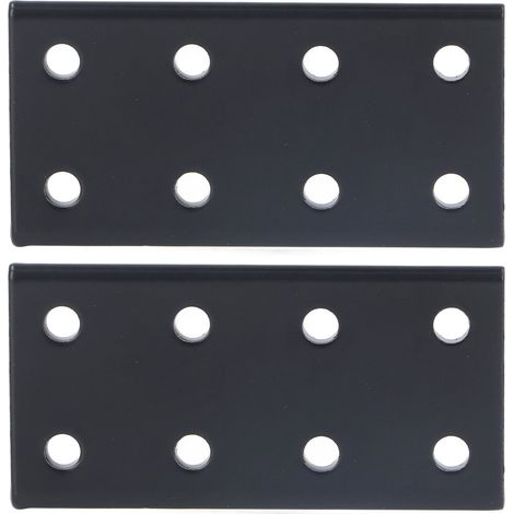 Lot de 2 plaques de jonction rectangulaires en alliage d'aluminium à 8 trous pour table et lit, noires. (1/5)