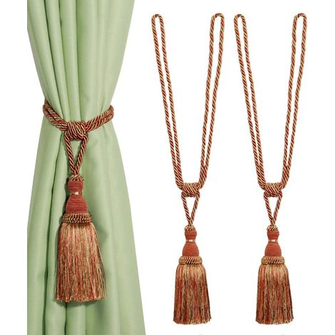 Embrasses décoratives avec pompons faites à la main pour rideaux(orange, 2) (1/4)