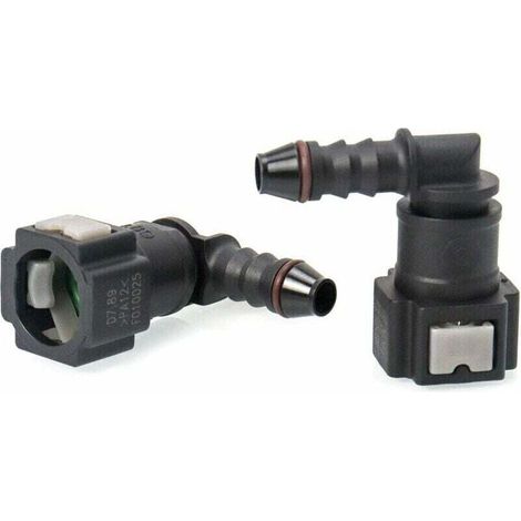 Lot de 2 connecteurs de tuyau de carburant – Raccord durite essence 90° – Plastique 7.89mm – Installation rapide sans outil (1/5)