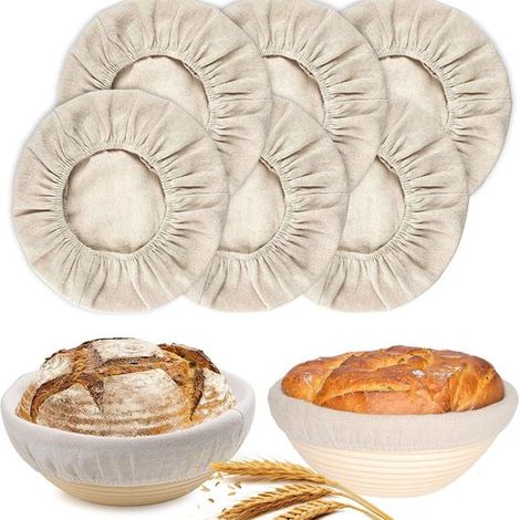 Set mit 6 runden Stoffeinlagen für Reiskörbe zum Brotbacken wiederverwendbare Leinenhülle für Reiskörbe zum Sauerteigbrotbacken und für andere (1/5)