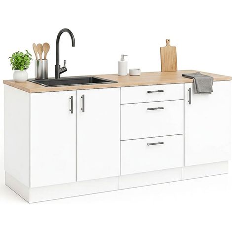 Dmora - Komplette Küche Lipomo, Moderne Küchenkomposition, Modular Set für Küche, Funktionelle Küchenlösung, Weiß und Eiche