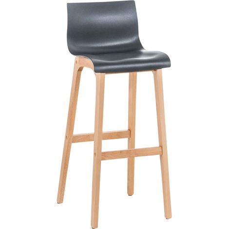 Tabouret de bar design scandinave x1 structure de 4 pieds en bois assise en plastique gris 100004944
