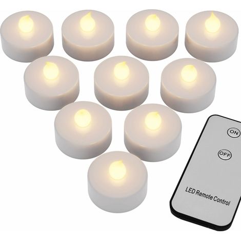 Monzana – Bougies LED chauffe-plat sans flamme – 10x avec télécommande – Blanc chaud – Autonomie 200h – Pour espaces extérieurs protégés