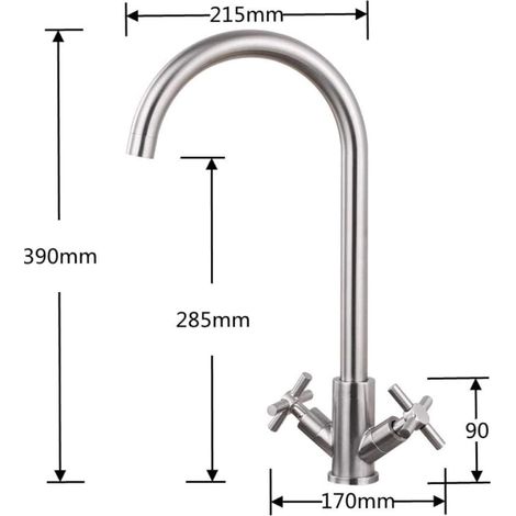Rubinetto da cucina in acciaio inox spazzolato, con doppia maniglia girevole a 360°, miscelatore per lavabo con acqua calda e fredda, senza piombo - ALTRO (1/3)
