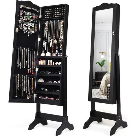 Armadio portagioie richiudibile Organizer gioielli design verticale angolo regolabile Nero (1/3)