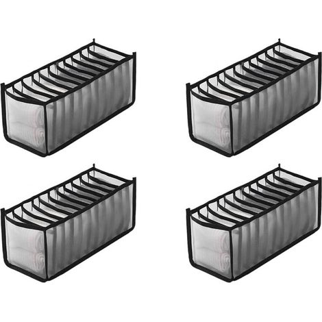 Organizador de almacenamiento para 4 prendas de ropa interior, sujetadores y calcetines, cajón plegable y lavable para ropa (negro - 11 compartimentos)