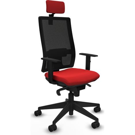 Horna sincro malla negra similpiel rojo brazos 1D base piramidal cabecero 2D ruedas 65mm nailon (1/5)