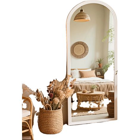Specchio da terra, cornice in legno, 160 × 50 cm, forma arcuata, supporto regolabile, vetro antidistorsioni (1/5)