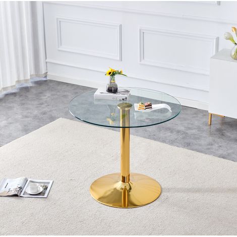 Table à manger ronde 85 cm verre métal doré OKMYHOME (1/5)
