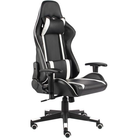 Fauteuil de bureau chaise gaming sur roulettes avec accoudoirs siège pivotant en PVC blanc DEC026028