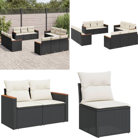 12-tlg. Garten-Sofagarnitur mit Kissen Schwarz Poly Rattan - Gartensofas - Outdoor-Möbel - Gartenmöbelset - Lounge Set - Rattan Gartenmöbel - Home & Living (1/5)