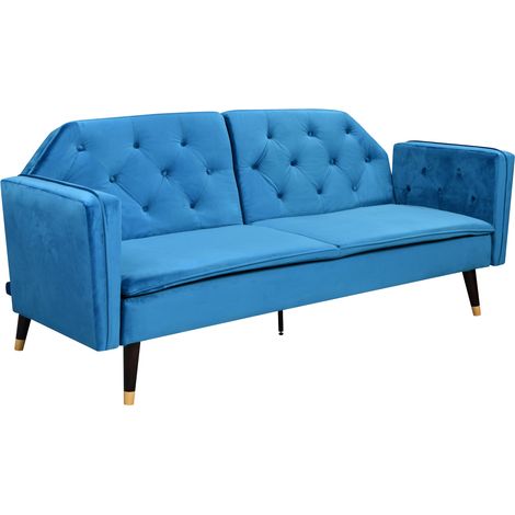 Malmo Plush Velvet Sofa Bed in Blue