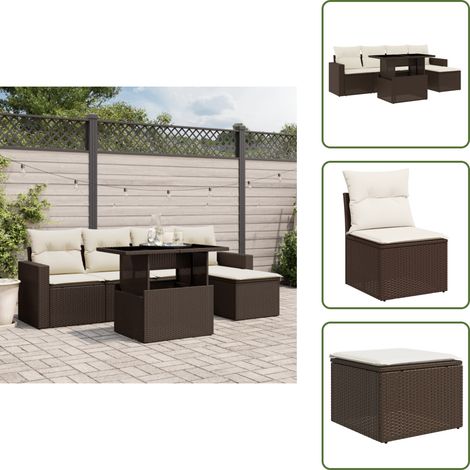 6-tlg. Garten-Sofagarnitur mit Kissen Braun Poly Rattan - Gartenmöbel Set - Outdoor Möbel - Rattan Gartenmöbel - Lounge Set - Gartenlounge (1/5)