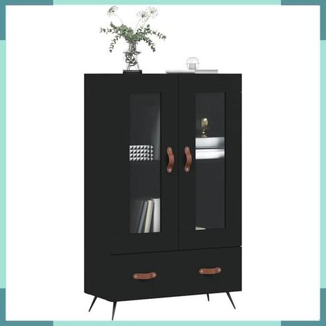 828269 Buffet haut noir 69,5x31x115 cm bois d'ingénierie (1/5)