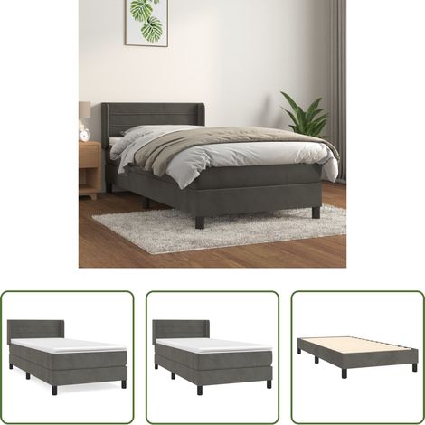 vidaXL Taschenfederkern - Boxspringbett mit Matratze Dunkelgrau 90x200 cm Samt (1/5)
