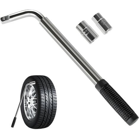 Sollbry Clé à écrou de roue de voiture - Clé à écrou de roue de voiture - Poignée extensible - Tailles de douilles : 17 mm, 19 mm, 21 mm, 23 mm - Pour pneus de secours