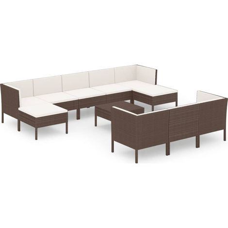 Mobili da giardino mobili da esterno Set di mobili da 11 pezzi con cuscini in resina intrecciata marrone