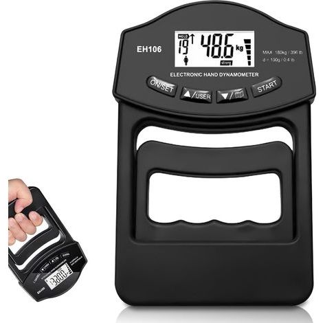 Powermètre numérique à main, noir, 180 kg, dynamomètre manuel, avec câble de charge USB, poignée électronique, appareil de mesure de la force de préhension, écran LED, poignée de force (1/5)