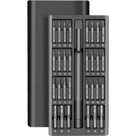 Präzisionsschraubendreher-Set, 33 Bits aus S2-Stahl, Aluminiumkoffer, tragbar, schwarz (1/5)