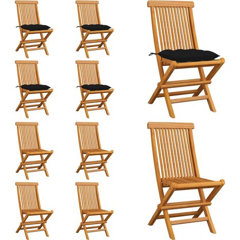 Gartenstühle mit Schwarzen Kissen 4 Stk. Massivholz Teak - Gartenstühle - Teakholzmöbel - Outdoormöbel - Esszimmerstühle - Balkonmöbel - Home & Living (1/5)