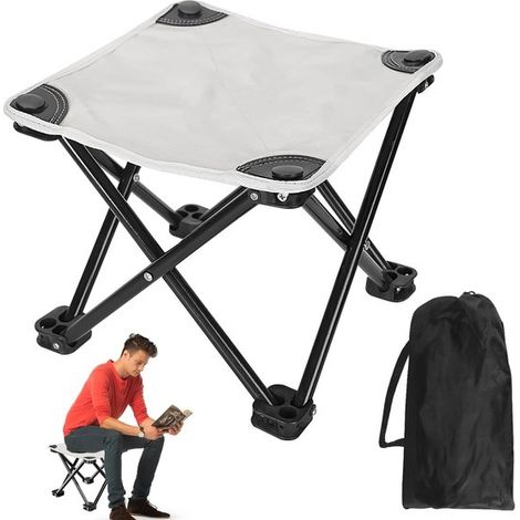 Taburete plegable portátil, mini silla plegable, taburete de camping para pesca, jardín, camping, viajes, picnic, playa, 282823cm (blanco) (1/5)