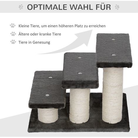 Escalier pour chien 3 marches 34 cm haut, rampe pour animaux chien chat avec griffoir, aide d'accès pour lit, canapé, sofa gris foncé (1/5)