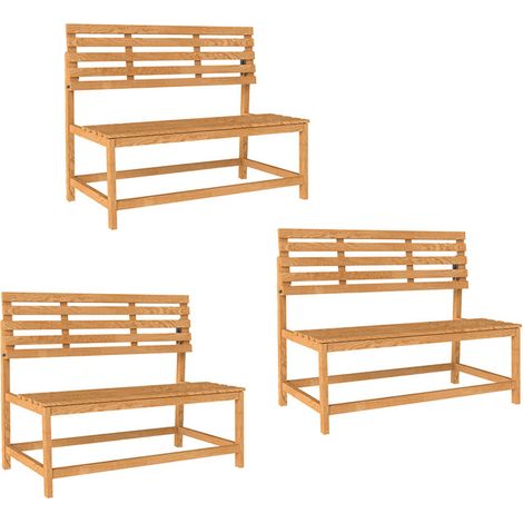 3er-Set 2-Sitzer Gartenbank Holz, wetterfest Sitzbank, UV-Beständig Gartenmöbel mit Umwandelbare Rückenlehnen, Parkbank 240kg belastbar, Holzbank für Balkon Terrasse, Garten, 110x61x89cm, Teak