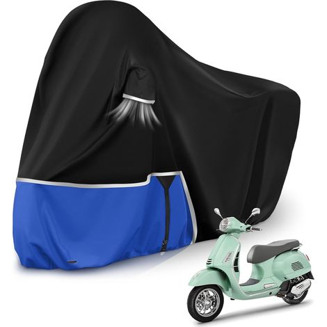 Bâche de Protection Moto, pour Piaggio Vespa GTV GTS GT60/125/200/250/300 (sans Coffre), Housse Protection Vespa 125 imperméable, résistante à l'hiver, en Tissu Oxford 420D, Noir et Bleu,GT, Sans Cof (1/5)