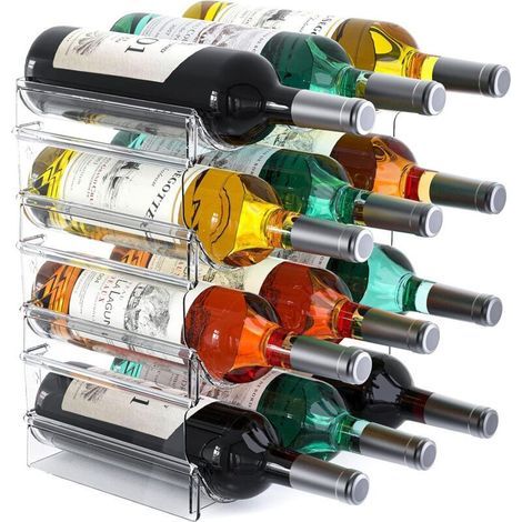 4 niveaux, 12 conteneurs empilables Étagère de rangement pour bouteilles autoportante pour comptoirs de cuisine, dessus de table, garde-manger, bars, armoires, réfrigérateur - Transparent (1/4)