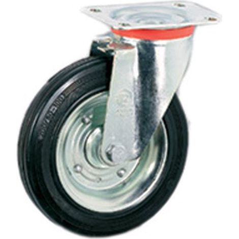 Ruota in Gomma con Piastra Girevole   Ruota 100x25mm Piastra 10x8,5cm Port. 80Kg (1/2)