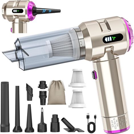Aspirateur à main à batterie 4 en 1, aspirateur de voiture sans fil 22 000 Pa avec moteur sans balais, souffleur électrique à air comprimé 220 000 tr/min 3 vitesses pour poils d'animaux (1/5)