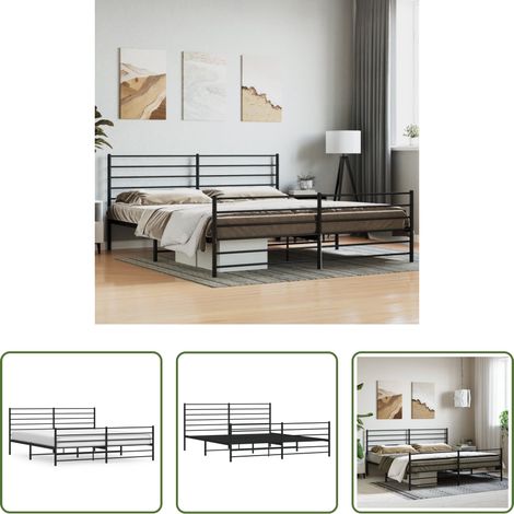 vidaXL Lit avec tête et pied -  Cadre de lit métal sans matelas avec pied de lit noir 200x200cm (1/5)
