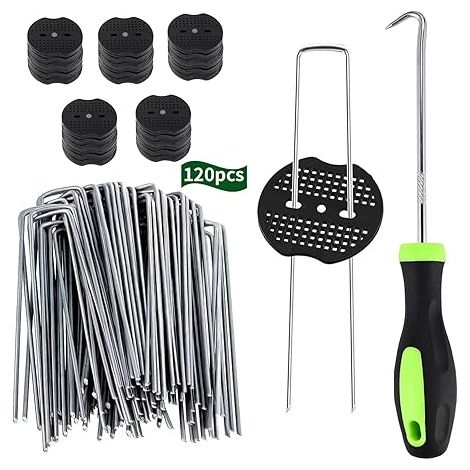 Lot de 120 Piquets de Fixation pour Jardin,150x40mm Ø 2.5mm Piquets de Fixation en Acier Galvanisé Forme de U pour Toiles de Paillages, Grillage et Filets (1/5)