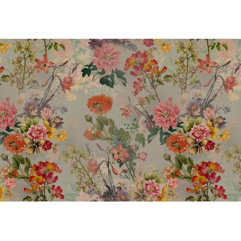 Papier peint panoramique floral vintage multicolore Tapisserie panoramique fleurie idéale salon Papier peint panoramique cuisine & chambre adulte (1/2)