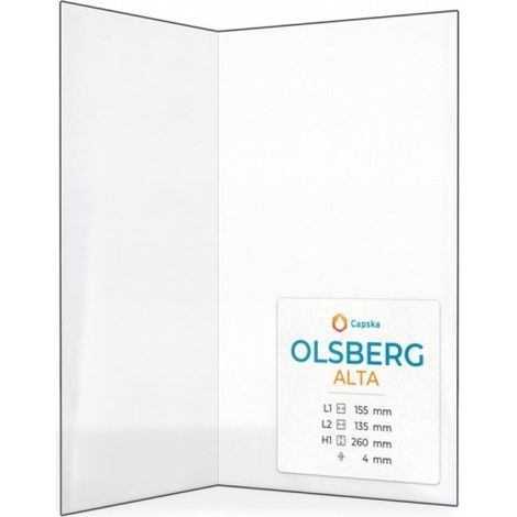 Vitre Olsberg ALTA - Verre Pliée pour poêle à bois - (155 + 135) x 260 mm (L1 + L2) x H1 - 4 mm (1/5)