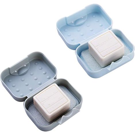 Lot de 2Pcs Récipient à Savon Plastique Carré pour Salle de Bain Voyage Randonnée Camping avec (1/5)