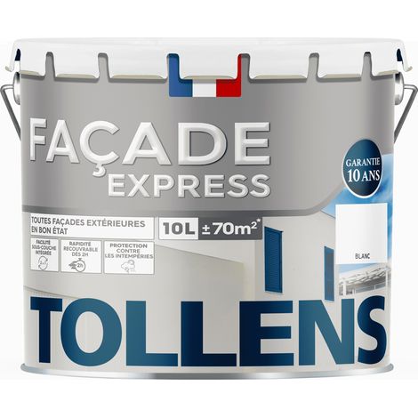 Tollens – Peinture façade acrylique 10L – Recouvrable en 2h – Imperméabilise murs extérieurs – Film microporeux – Opacité renforcée